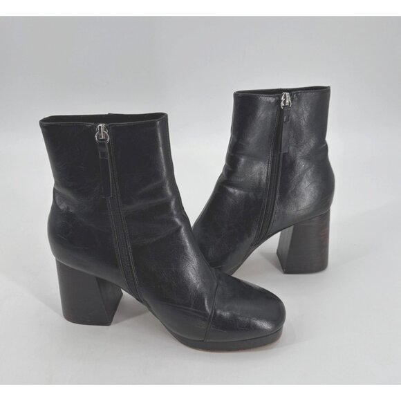 ASOS Design Black Leather Ankle Boots Mid Block Heel Zip Size 7 Womens - Picture 1 of 13